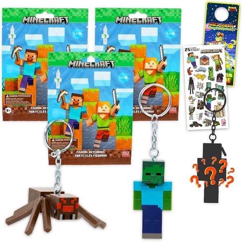 Minecraft Figural Keychains Blind Bags - Bundle with 3 Mini Figure Keychains for Kids, Adults Plus Stickers | Minecraft Backpack Accessories in Saudi Arabia