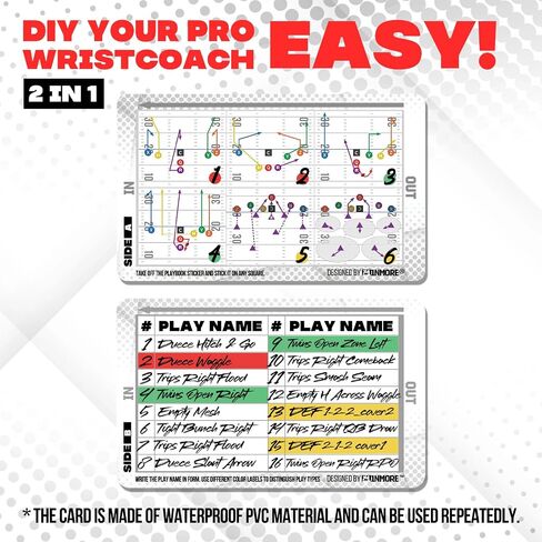 1nmore 5V5 ، 7V7 Football Wristbands مع نظام Playbook System ، مدرب معصم قورتربك للشباب ، Flag Football Wrist Bands مع ملصقات مسرحيات وبطاقات PVC in Kuwait
