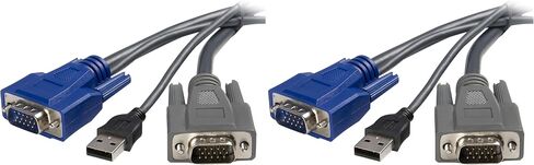 StarTech 6ft Ultra-Thin USB VGA 2-in-1 KVM Cable, TAA (SVUSBVGA6) | Sends VGA video and USB keyboard mouse from KVM switch, PC99 color-coded, Mini-coax wire, File transfer in Kuwait
