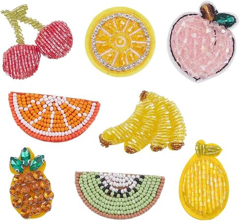 PH PandaHall 8 Styles Embroidery Fruit Applique Patch Beaded Sequins Iron on Patches Peach Banana Cherry Sequins Orange Watermelon Beaded Patches Sew on Patch for Coat T-Shirt Costume Decor in Saudi Arabia