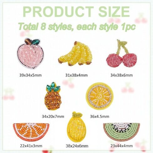 PH PandaHall 8 Styles Embroidery Fruit Applique Patch Beaded Sequins Iron on Patches Peach Banana Cherry Sequins Orange Watermelon Beaded Patches Sew on Patch for Coat T-Shirt Costume Decor in Saudi Arabia