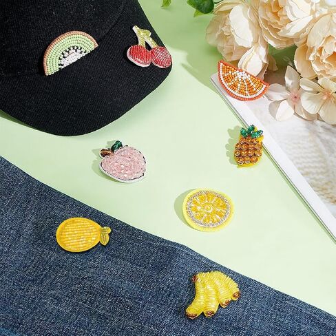 PH PandaHall 8 Styles Embroidery Fruit Applique Patch Beaded Sequins Iron on Patches Peach Banana Cherry Sequins Orange Watermelon Beaded Patches Sew on Patch for Coat T-Shirt Costume Decor in Saudi Arabia