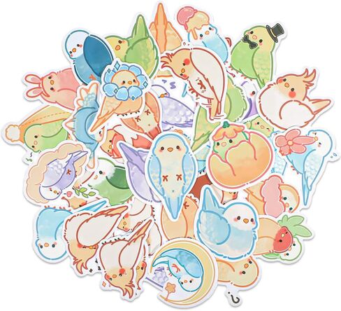 40pcs ملصقات الببغاء Kawaii ، شارات الطيور المكسوة بالرسوم المتحركة للماء لمخططي السكرات المجلات لمحبي الطيور الطالب - الفينيل in Saudi Arabia