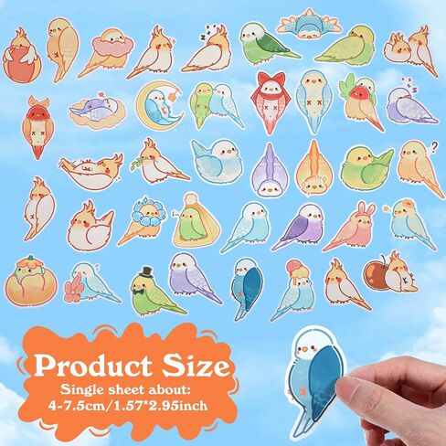 40pcs ملصقات الببغاء Kawaii ، شارات الطيور المكسوة بالرسوم المتحركة للماء لمخططي السكرات المجلات لمحبي الطيور الطالب - الفينيل in Saudi Arabia