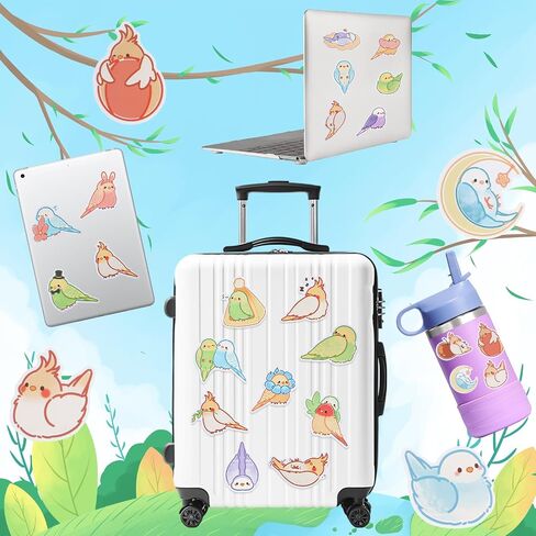 40pcs ملصقات الببغاء Kawaii ، شارات الطيور المكسوة بالرسوم المتحركة للماء لمخططي السكرات المجلات لمحبي الطيور الطالب - الفينيل in Saudi Arabia