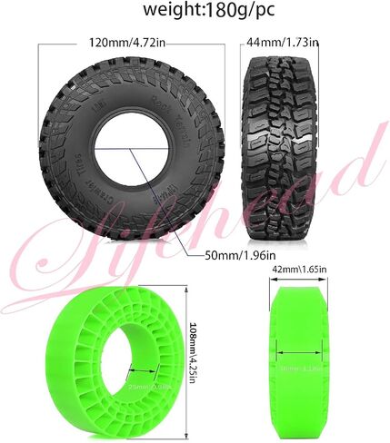 Lifehead 1.9 inch silicone insert tires - All Terrain Pliable Rubber Tires for 1/10 RC Crawler Car TRAXXAS TRX4 Axial SCX10 90046 SCX10 III AXI03007 Tamiya CC01 YK4102 RGT EX86130/4.7" Outer Diameter in Saudi Arabia