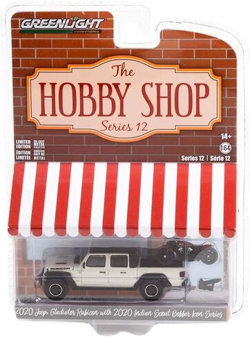 Collectibles Greenlight 97120-F The Hobby Shop Series 12 - 2020 Gladiator Rubicon with 2020 Icon Scout Motorcycle 1:64 Scale Diecast in Saudi Arabia