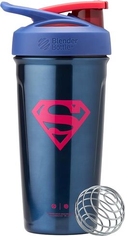 زجاجة مياه من الفولاذ المقاوم للصدأ معزولة من BlenderBottle Justice League Strada Shaker مع خفاقة سلكية، 24 أونصة، باتمان in Kuwait