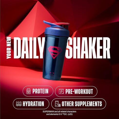 زجاجة مياه من الفولاذ المقاوم للصدأ معزولة من BlenderBottle Justice League Strada Shaker مع خفاقة سلكية، 24 أونصة، باتمان in Kuwait