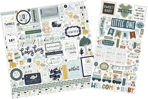 12x12 Baby Boy Stickers لـ Scrapbooking - صفيحة Baby Boy Chipboard Die - صور حديثي الولادة وزينة ألبوم استحمام الطفل ، مستلزمات الكتب المعلمية - إجمالي 2 عناصر in Saudi Arabia