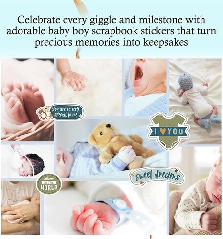 12x12 Baby Boy Stickers لـ Scrapbooking - صفيحة Baby Boy Chipboard Die - صور حديثي الولادة وزينة ألبوم استحمام الطفل ، مستلزمات الكتب المعلمية - إجمالي 2 عناصر in Saudi Arabia