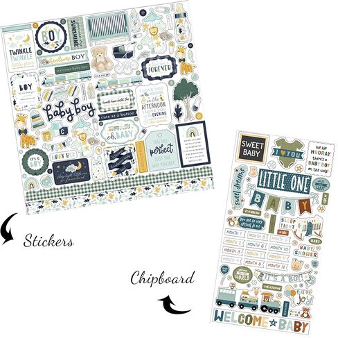 12x12 Baby Boy Stickers لـ Scrapbooking - صفيحة Baby Boy Chipboard Die - صور حديثي الولادة وزينة ألبوم استحمام الطفل ، مستلزمات الكتب المعلمية - إجمالي 2 عناصر in Saudi Arabia