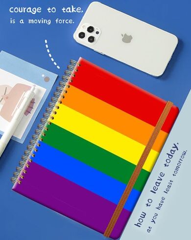 دفتر الكتابة الحلزوني المحكوم ، A5 Hardcover College College Journal for Women Lady Girl ، ملزمة قوية مزدوجة مع الورق الممتاز ، 8.4 "× 6" ، مثالية للمدرسة ، المكتب ، الهدايا المنزلية (علم كبرياء قوس قزح) in Kuwait