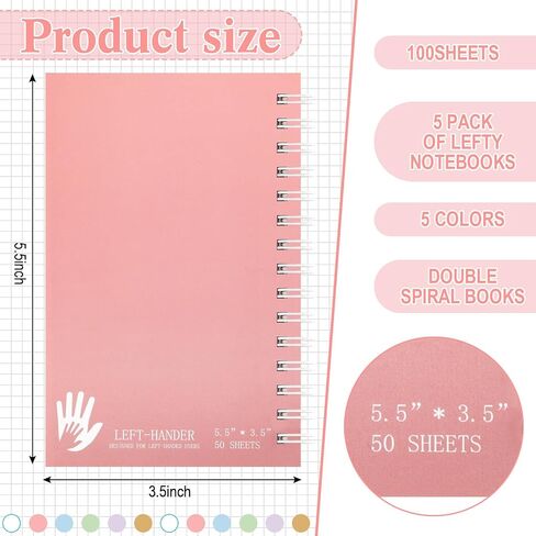 6 Pack Left Handed Notebook 100 Sheets/200pages Multiple Colors Spiral Notebook, 3.5 x 5.5 Inches Inspirational Left Handed Journal Spiral for Office, Supplies Gifts in Saudi Arabia
