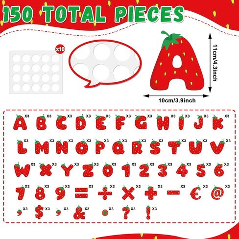 Naozinebi 150pcs رسائل Bulletin Bulletin Frants for Champroom ALPHABET ALPHABET ALPHITS مع نقاط لاصقة رمز ترقيم الفاكهة رمز رسائل التحرير والسرد مجموعة للطباش in Saudi Arabia