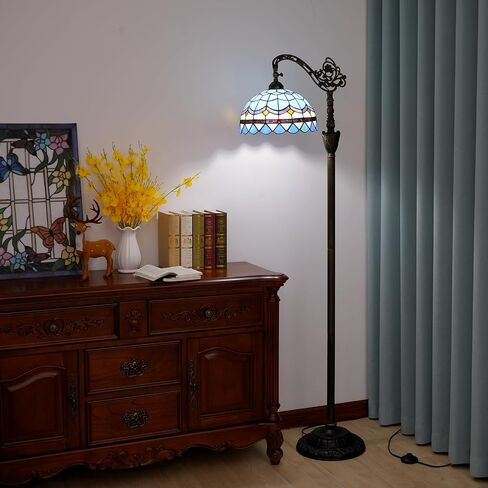 Tiffany Floor Lamp Vintage Standing Lamp Rose flowers Style Stained Glass Floor Light Rustic Corner Gooseneck Floor Lamp with Adjustable Angle for Home Decor Living Room Bedroom 12X12X63 Inches in Kuwait
