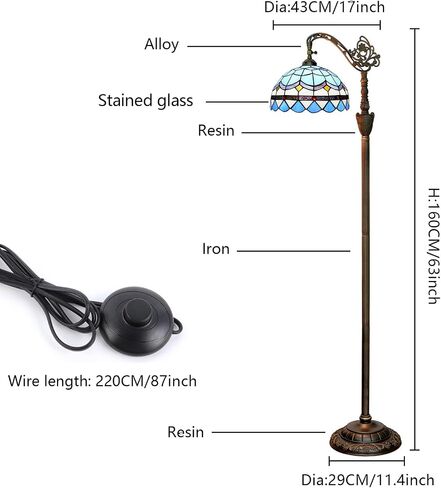Tiffany Floor Lamp Vintage Standing Lamp Rose flowers Style Stained Glass Floor Light Rustic Corner Gooseneck Floor Lamp with Adjustable Angle for Home Decor Living Room Bedroom 12X12X63 Inches in Kuwait