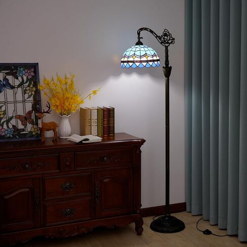 Tiffany Floor Lamp Vintage Standing Lamp Rose flowers Style Stained Glass Floor Light Rustic Corner Gooseneck Floor Lamp with Adjustable Angle for Home Decor Living Room Bedroom 12X12X63 Inches in Kuwait