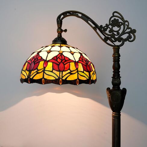 Tiffany Floor Lamp Vintage Standing Lamp Rose flowers Style Stained Glass Floor Light Rustic Corner Gooseneck Floor Lamp with Adjustable Angle for Home Decor Living Room Bedroom 12X12X63 Inches in Kuwait