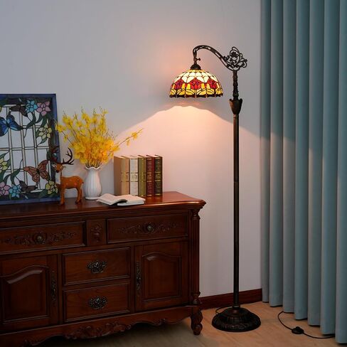 Tiffany Floor Lamp Vintage Standing Lamp Rose flowers Style Stained Glass Floor Light Rustic Corner Gooseneck Floor Lamp with Adjustable Angle for Home Decor Living Room Bedroom 12X12X63 Inches in Kuwait