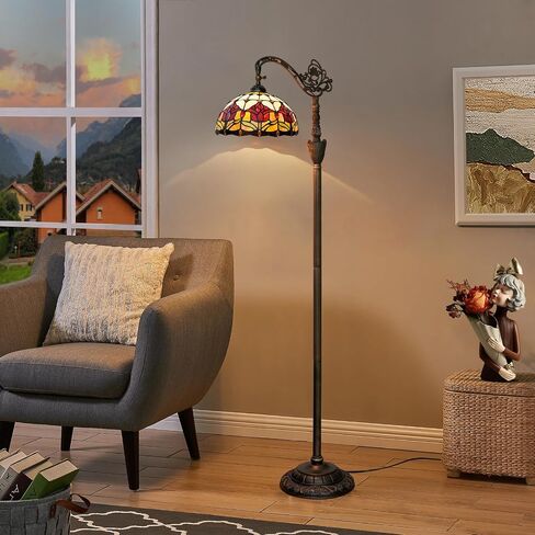 Tiffany Floor Lamp Vintage Standing Lamp Rose flowers Style Stained Glass Floor Light Rustic Corner Gooseneck Floor Lamp with Adjustable Angle for Home Decor Living Room Bedroom 12X12X63 Inches in Kuwait