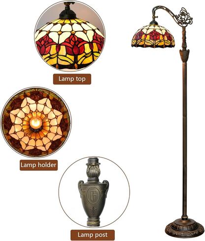 Tiffany Floor Lamp Vintage Standing Lamp Rose flowers Style Stained Glass Floor Light Rustic Corner Gooseneck Floor Lamp with Adjustable Angle for Home Decor Living Room Bedroom 12X12X63 Inches in Kuwait