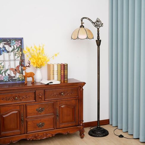 Tiffany Floor Lamp Vintage Standing Lamp Rose flowers Style Stained Glass Floor Light Rustic Corner Gooseneck Floor Lamp with Adjustable Angle for Home Decor Living Room Bedroom 12X12X63 Inches in Saudi Arabia