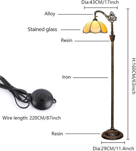 Tiffany Floor Lamp Vintage Standing Lamp Rose flowers Style Stained Glass Floor Light Rustic Corner Gooseneck Floor Lamp with Adjustable Angle for Home Decor Living Room Bedroom 12X12X63 Inches in Saudi Arabia