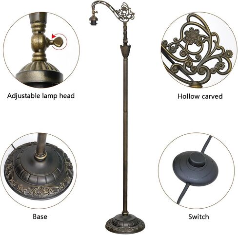Tiffany Floor Lamp Vintage Standing Lamp Rose flowers Style Stained Glass Floor Light Rustic Corner Gooseneck Floor Lamp with Adjustable Angle for Home Decor Living Room Bedroom 12X12X63 Inches in Saudi Arabia