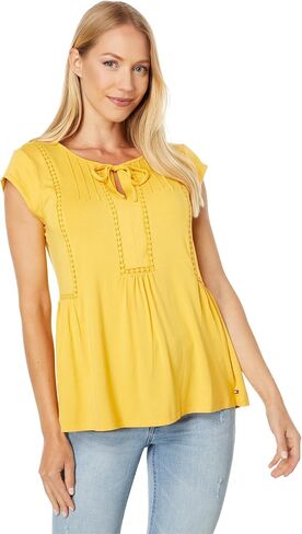 Tommy Hilfiger Women's Cap Sleeve Trim Dressy Knit Tops in Saudi Arabia