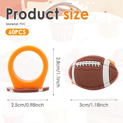 60 PCS Football Cupcake Topper Rings ، Safe PVC Basketball Party Rings Rings Decorations for Boys ، Children Birthday ، لعبة كرة رياضية ، لوازم الحفلات (كرة القدم) in Kuwait