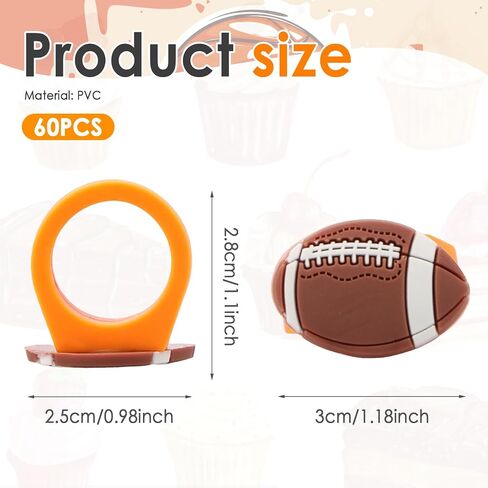 60 PCS Football Cupcake Topper Rings ، Safe PVC Basketball Party Rings Rings Decorations for Boys ، Children Birthday ، لعبة كرة رياضية ، لوازم الحفلات (كرة القدم) in Kuwait