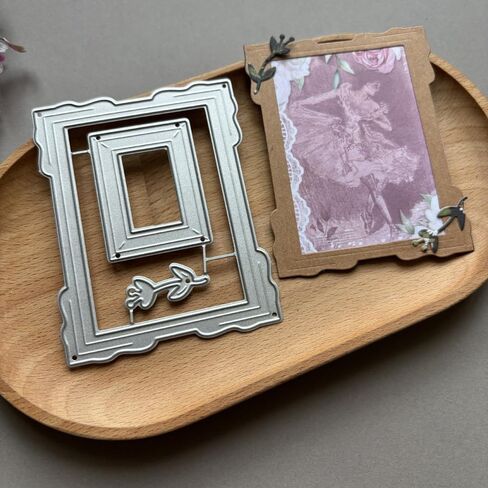 Lzbrdy Rectangle Frame Frame Phorts Cutting Die for Scrapbook Craft Layered Breating Card with Heart Shape Lace Lage for Adha Mubarak Handmade Card (Frame Photo Frame 3.3 × 2.7 بوصة) in Saudi Arabia