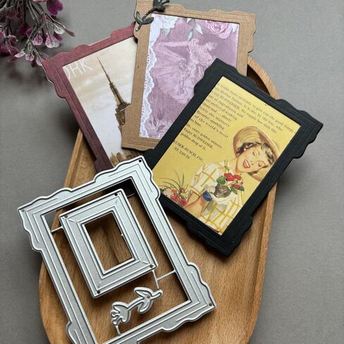 Lzbrdy Rectangle Frame Frame Phorts Cutting Die for Scrapbook Craft Layered Breating Card with Heart Shape Lace Lage for Adha Mubarak Handmade Card (Frame Photo Frame 3.3 × 2.7 بوصة) in Saudi Arabia