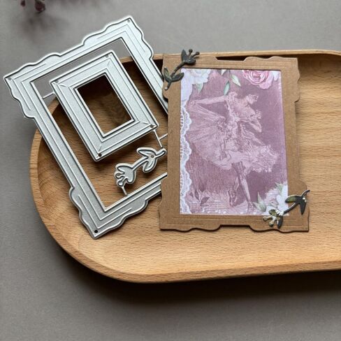 Lzbrdy Rectangle Frame Frame Phorts Cutting Die for Scrapbook Craft Layered Breating Card with Heart Shape Lace Lage for Adha Mubarak Handmade Card (Frame Photo Frame 3.3 × 2.7 بوصة) in Saudi Arabia