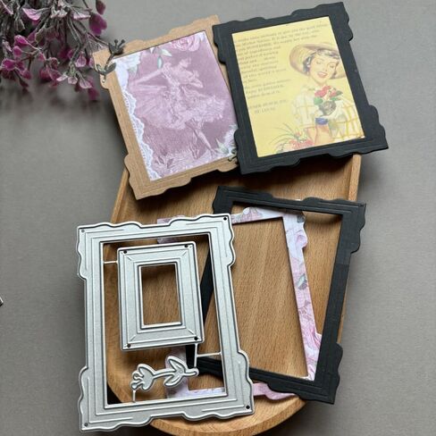 Lzbrdy Rectangle Frame Frame Phorts Cutting Die for Scrapbook Craft Layered Breating Card with Heart Shape Lace Lage for Adha Mubarak Handmade Card (Frame Photo Frame 3.3 × 2.7 بوصة) in Saudi Arabia