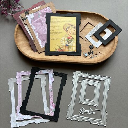 Lzbrdy Rectangle Frame Frame Phorts Cutting Die for Scrapbook Craft Layered Breating Card with Heart Shape Lace Lage for Adha Mubarak Handmade Card (Frame Photo Frame 3.3 × 2.7 بوصة) in Saudi Arabia
