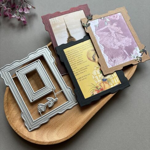 Lzbrdy Rectangle Frame Frame Phorts Cutting Die for Scrapbook Craft Layered Breating Card with Heart Shape Lace Lage for Adha Mubarak Handmade Card (Frame Photo Frame 3.3 × 2.7 بوصة) in Saudi Arabia