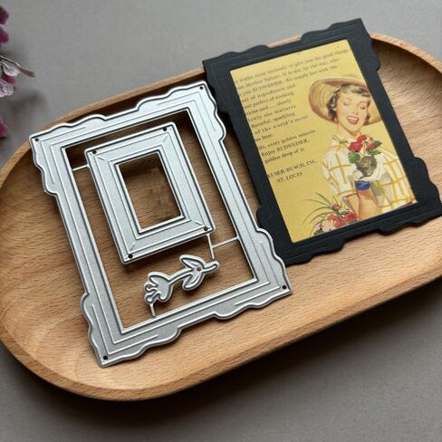 Lzbrdy Rectangle Frame Frame Phorts Cutting Die for Scrapbook Craft Layered Breating Card with Heart Shape Lace Lage for Adha Mubarak Handmade Card (Frame Photo Frame 3.3 × 2.7 بوصة) in Saudi Arabia