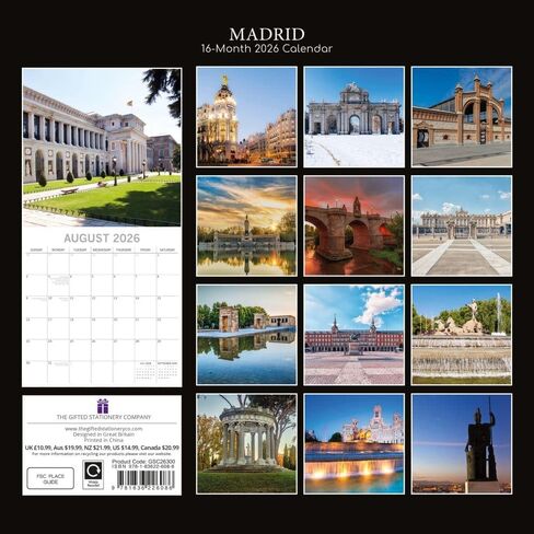 Co Gifted Stationery Co ، Madrid 2026 Wall Calendar ، 12 'x 12' '، التقويم لمدة 16 شهرًا مع ربط دبابيس in Saudi Arabia