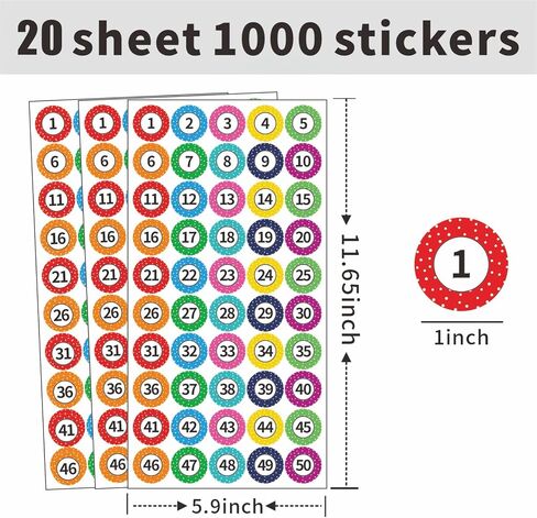 1000 PCS ملصقات رقم POLKA DOT 1-50 ، ملصقات رقم 1 بوصة متتالية ، ملصقات كبيرة مستديرة من الماء/المياه المقاومة للدموع للمكتب ، الفصول الدراسية ، التخزين ، الصناديق ، أرفف الكتب in Saudi Arabia
