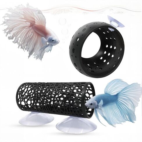 2 PCS Betta Fish Tunnel Hammock & Shrimp Cave Aquarium Decor ، Betta Tunnel Tube Black Hideout Tube للأسماك الصغيرة ، الروبيان ، إخفاء غوبي والراحة (أسود) in Kuwait