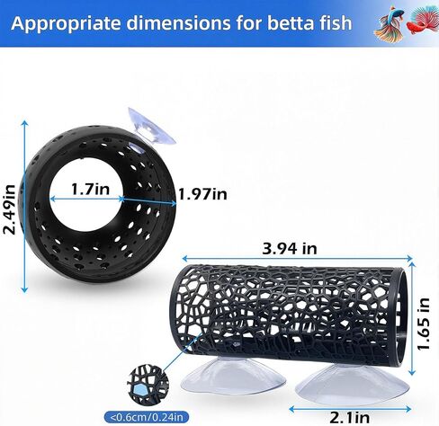 2 PCS Betta Fish Tunnel Hammock & Shrimp Cave Aquarium Decor ، Betta Tunnel Tube Black Hideout Tube للأسماك الصغيرة ، الروبيان ، إخفاء غوبي والراحة (أسود) in Kuwait