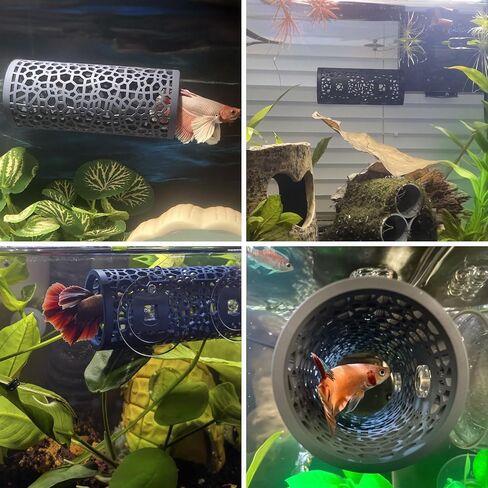 2 PCS Betta Fish Tunnel Hammock & Shrimp Cave Aquarium Decor ، Betta Tunnel Tube Black Hideout Tube للأسماك الصغيرة ، الروبيان ، إخفاء غوبي والراحة (أسود) in Kuwait