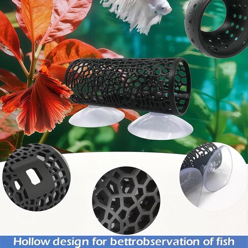 2 PCS Betta Fish Tunnel Hammock & Shrimp Cave Aquarium Decor ، Betta Tunnel Tube Black Hideout Tube للأسماك الصغيرة ، الروبيان ، إخفاء غوبي والراحة (أسود) in Kuwait