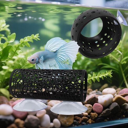 2 PCS Betta Fish Tunnel Hammock & Shrimp Cave Aquarium Decor ، Betta Tunnel Tube Black Hideout Tube للأسماك الصغيرة ، الروبيان ، إخفاء غوبي والراحة (أسود) in Kuwait