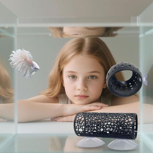 2 PCS Betta Fish Tunnel Hammock & Shrimp Cave Aquarium Decor ، Betta Tunnel Tube Black Hideout Tube للأسماك الصغيرة ، الروبيان ، إخفاء غوبي والراحة (أسود) in Kuwait