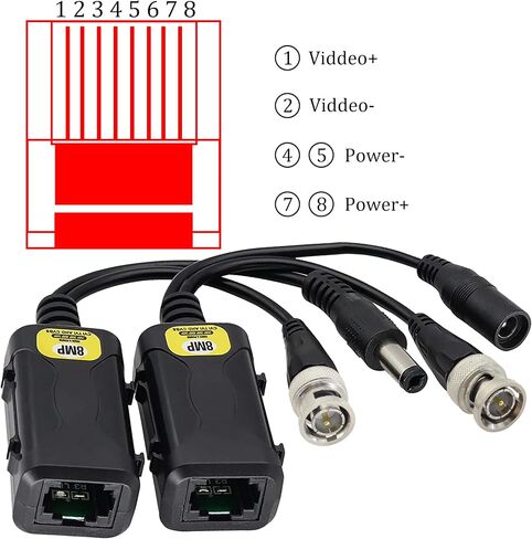 zdyCGTime Passive HD Video Balun BNC to RJ45 Network Transceiver Cat5/Cat6 Adapter Cable with DC Power 720P - 8MP Cat6 to BNC Male Connecto for CCTV Security Surveillance Camera System(16.5cm/4Pairs) in Saudi Arabia