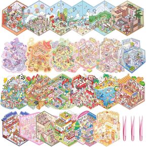 24 مجموعة ملصقات ثلاثية الأبعاد مشهد DIY تلصق الملصقات ثلاثية الأبعاد تصنع مشهد الغرفة المريح الخاص بك ، مشاهد ملصقات كرتون لطيفة لإصدار الإغاثة تمر الوقت in Kuwait