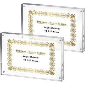 JUXYES Clear Acrylic Business License Frame Magnetic License Certificate Display Frame, Acrylic Sandwich Frames Frameless Panoramic Picture Frame Tabletop Magnetic Frames for Business License, 4x10 in Kuwait